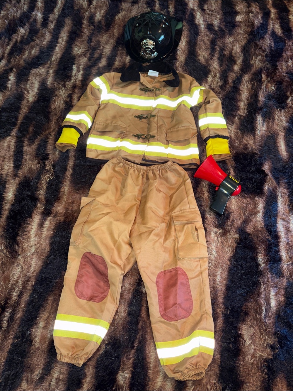Kids Brown Firefighter Costume Jacket and Pants set